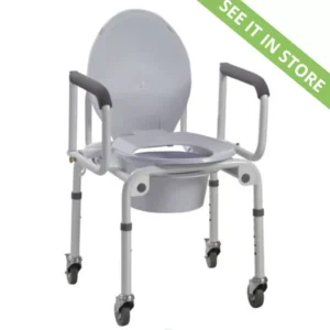 2 Steel Drop-Arm Commode with Wheels and Padded Armrests